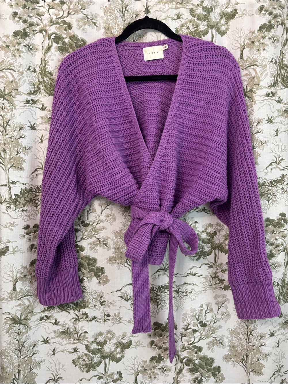 Lush Lavendar Tie-Front Knit Cardigan
